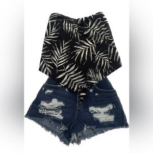 Black Floral Bandana Crop Top Tie Back Size Medium